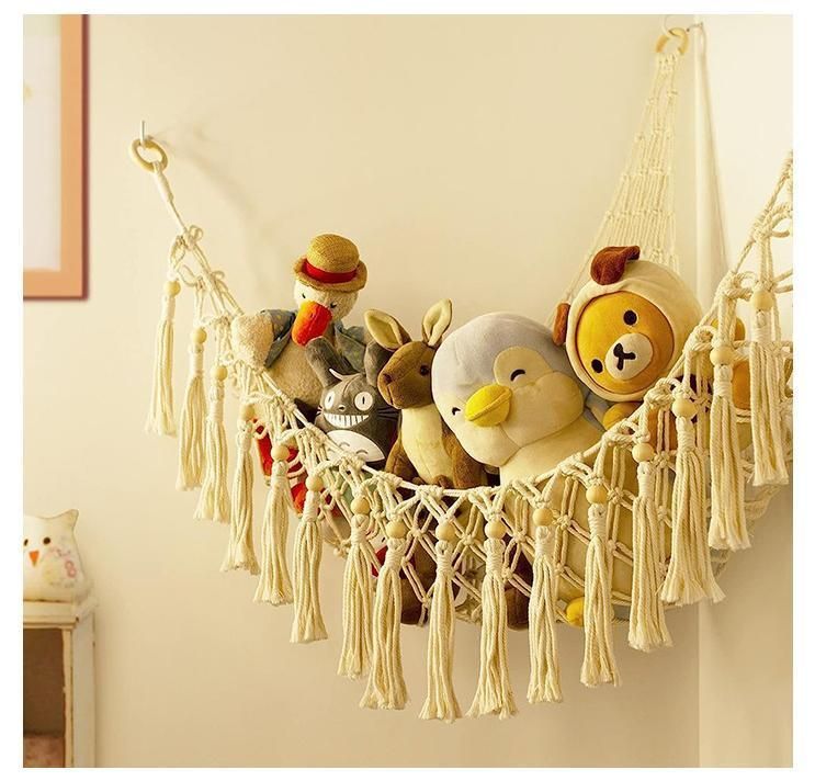 Triangle Toy Storage Net Hammock, Pink Tassel