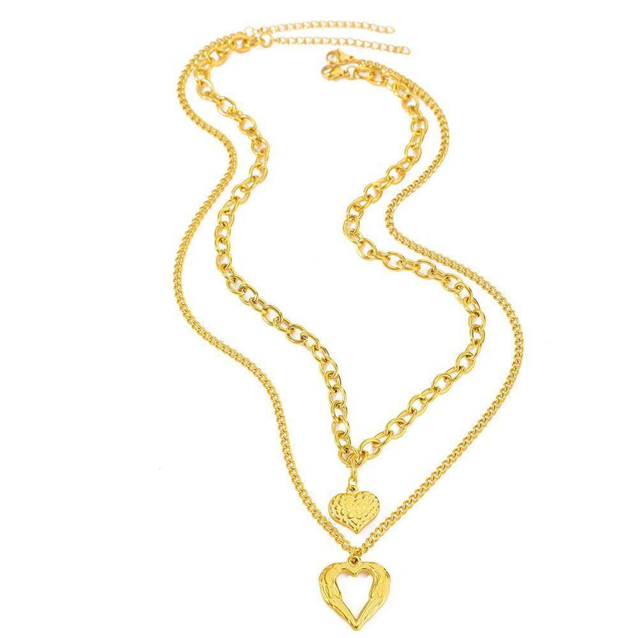 2Pcs Gold Heart Necklace