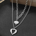 2Pcs Silver Heart Necklace