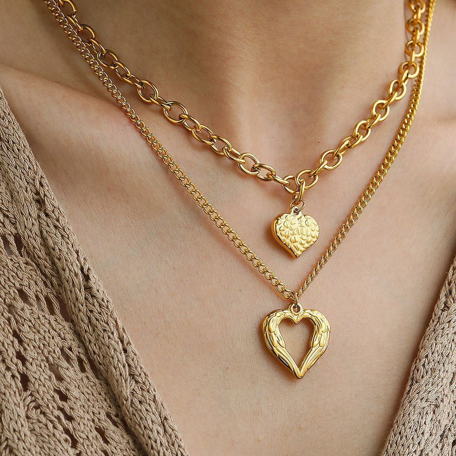 2Pcs Silver Heart Necklace