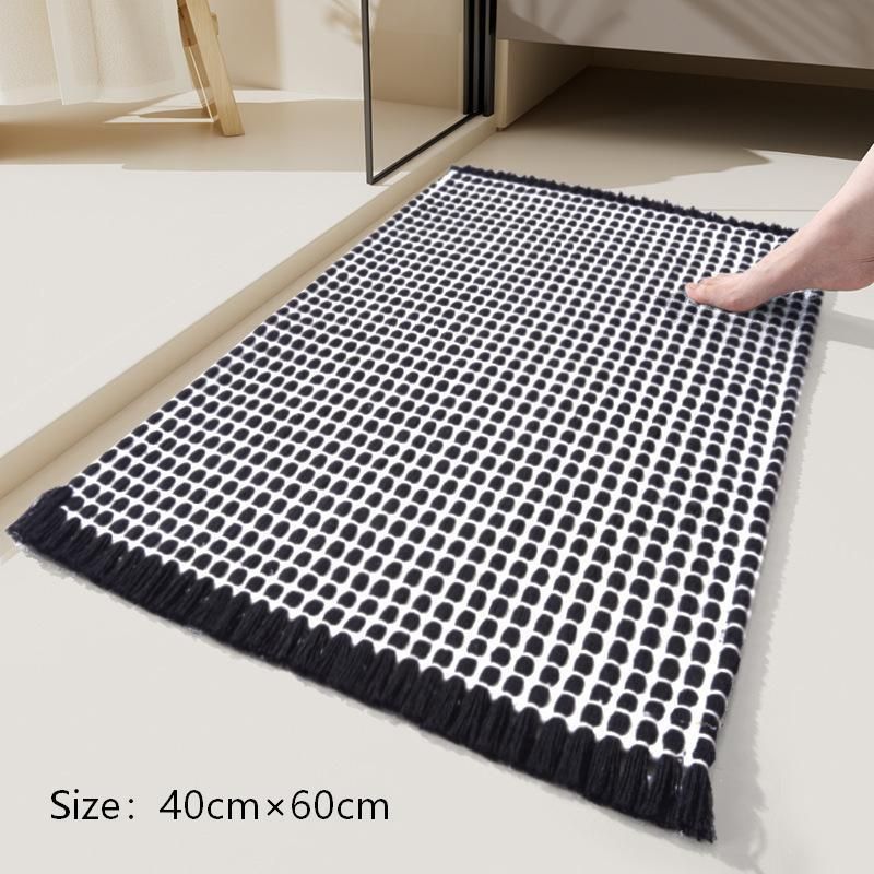 Tassel Woven Bath Mat, Black, 40×60cm
