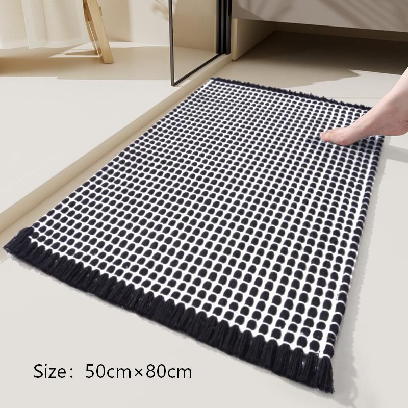 Tassel Woven Bath Mat, Black, 50×80cm