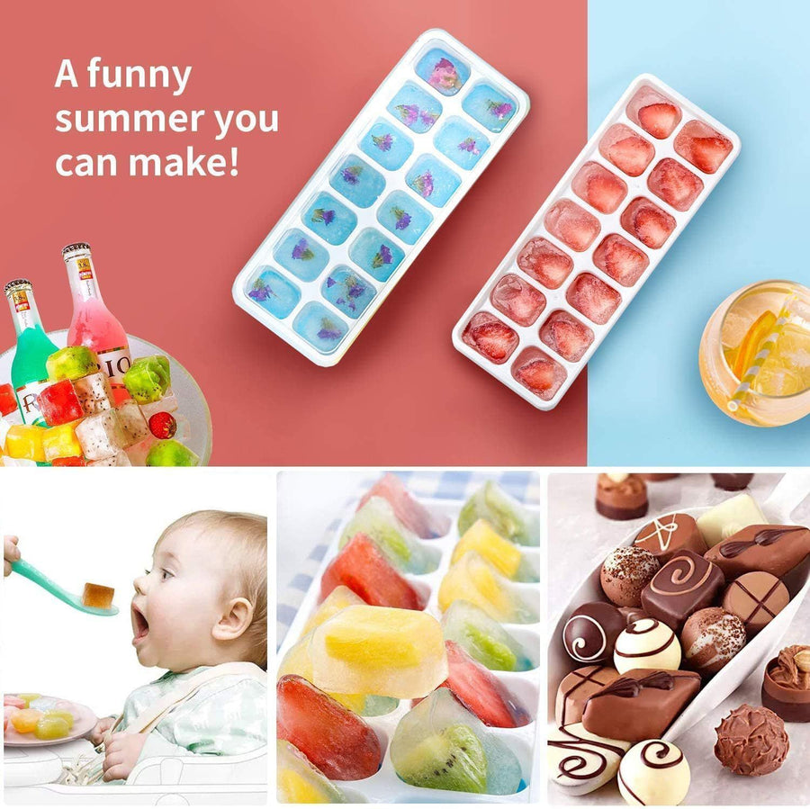 14 Grid Square Silicone Ice Tray, 4 Colors Soft Bottom Ice Making Mold