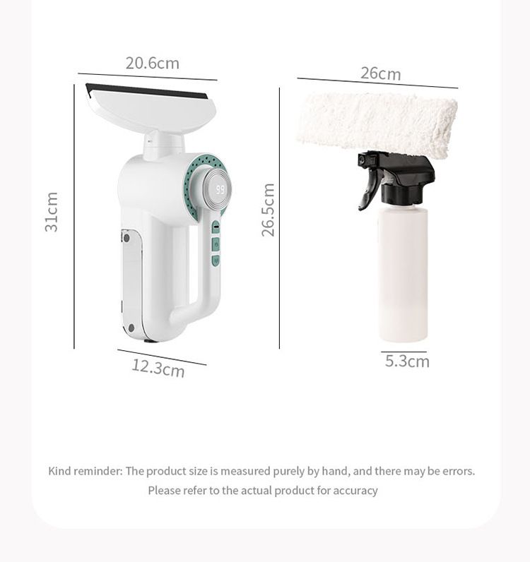Electric Glass Scraper, 1200Pa Suction, Spray, Window Cleaner, Multi-Surface, Home Cleaning.(silver)
