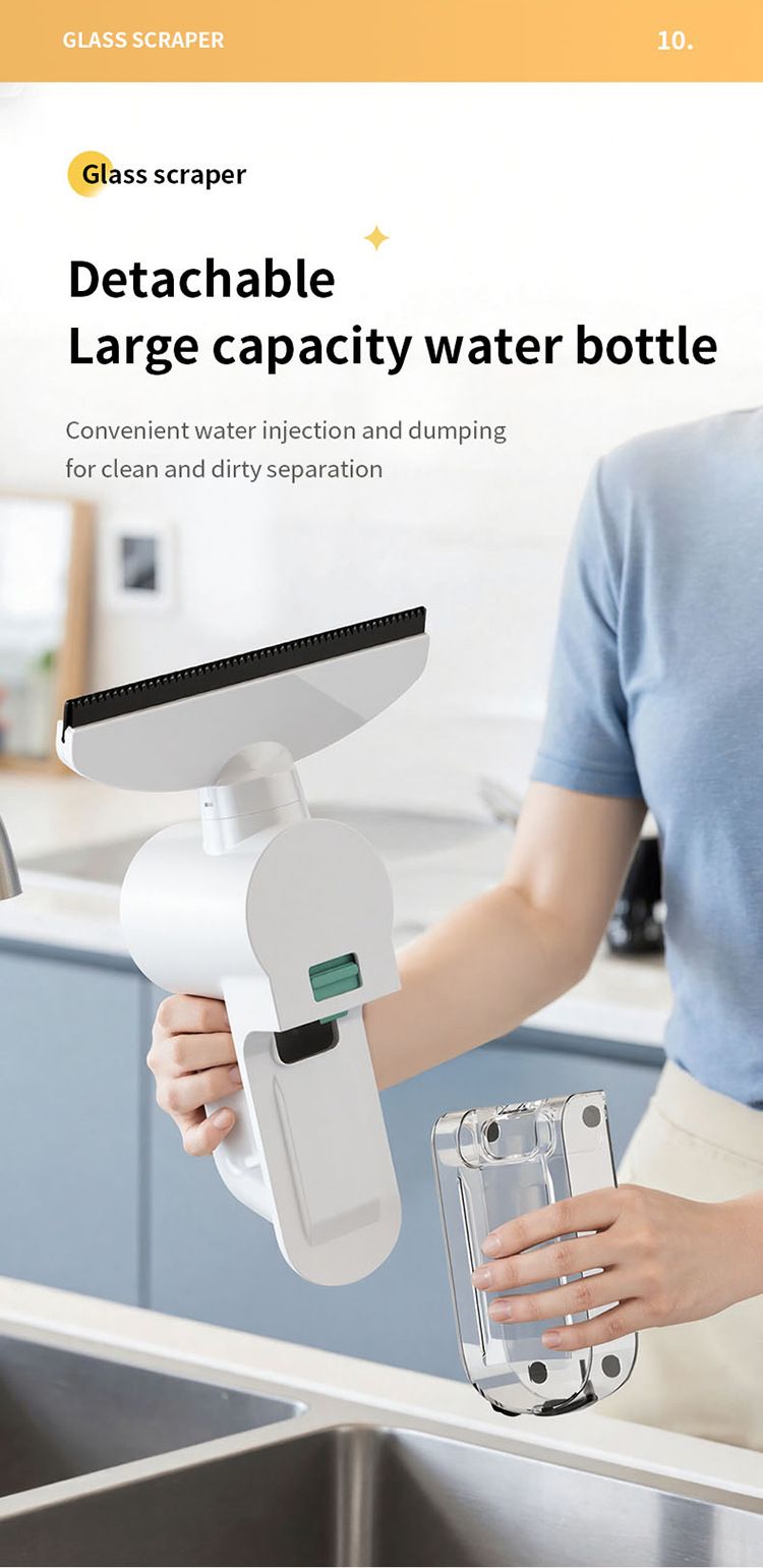 Electric Glass Scraper, 1200Pa Suction, Spray, Window Cleaner, Multi-Surface, Home Cleaning.(silver)
