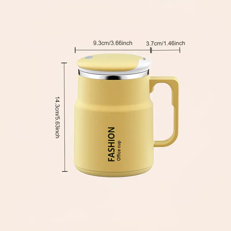 600ML Multi-Functional Mug, Three Drinking Modes: Direct Drink, Straw, Open Mouth, Bottom Storage for Folding Spoon, 304 Stainless Steel Inner Liner – A Must-Have Hydration Tool for Lazy People./Mango yellow