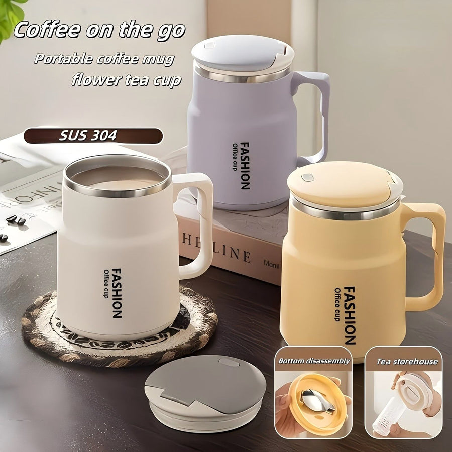 600ML Multi-Functional Mug, Three Drinking Modes: Direct Drink, Straw, Open Mouth, Bottom Storage for Folding Spoon, 304 Stainless Steel Inner Liner – A Must-Have Hydration Tool for Lazy People./WHITE