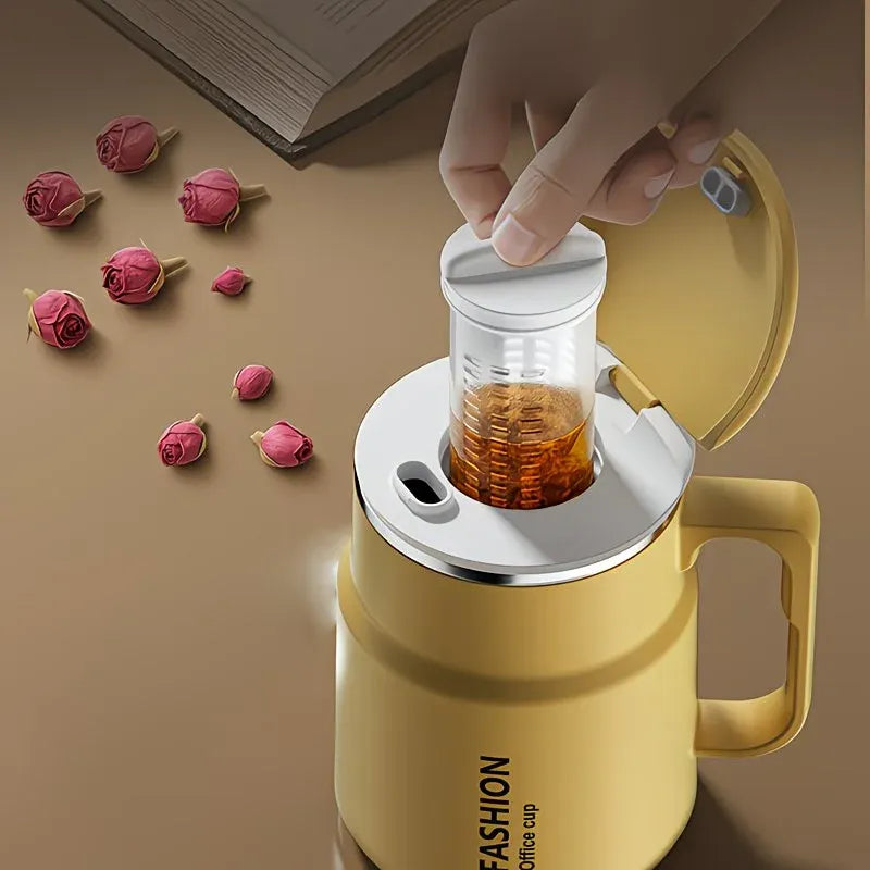 600ML Multi-Functional Mug, Three Drinking Modes: Direct Drink, Straw, Open Mouth, Bottom Storage for Folding Spoon, 304 Stainless Steel Inner Liner – A Must-Have Hydration Tool for Lazy People./WHITE