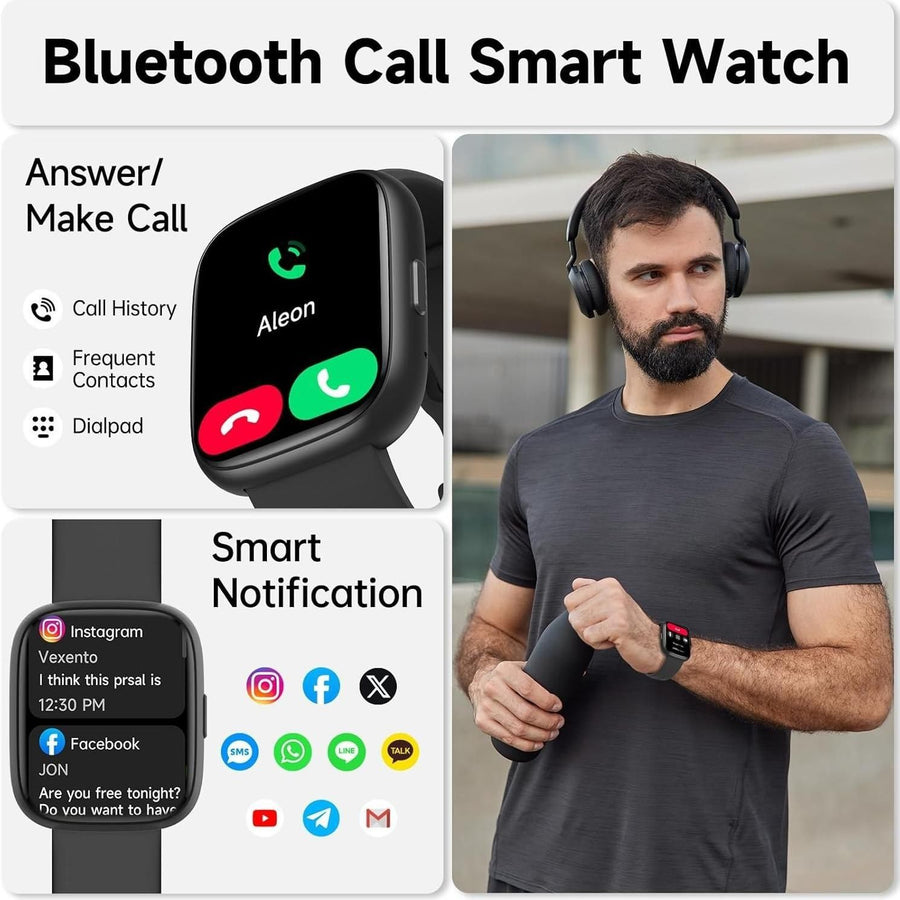 Smartwatch Voice Assistant Bluetooth Calling Health Monitoring Step Tracking  Message Alerts/blue