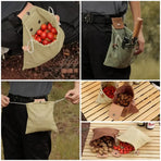 Canvas Foraging Bag Outdoor Fruit Picking Pouch Waist Pack Bushcraft Tool Bag PU Leather Lightweight Foldable Organizer/black
