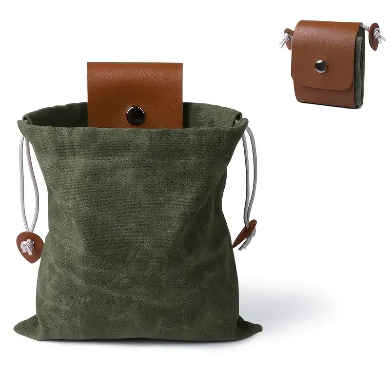 Canvas Foraging Bag Outdoor Fruit Picking Pouch Waist Pack Bushcraft Tool Bag PU Leather Lightweight Foldable Organizer/black