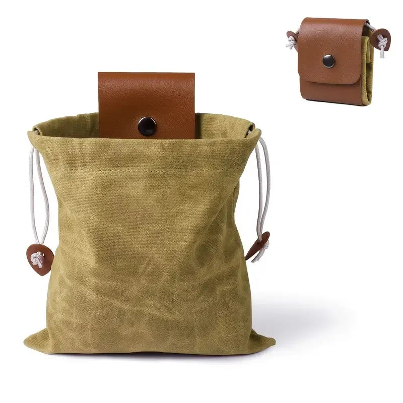 Canvas Foraging Bag Outdoor Fruit Picking Pouch Waist Pack Bushcraft Tool Bag PU Leather Lightweight Foldable Organizer/black