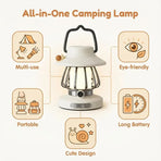 Cute Snail Retro Camping Light, 3 Color Temperatures Stepless Dimming Touch Control, USB Rechargeable Eye-Caring, Portable Night Light for Bedroom Dorm Office (White)