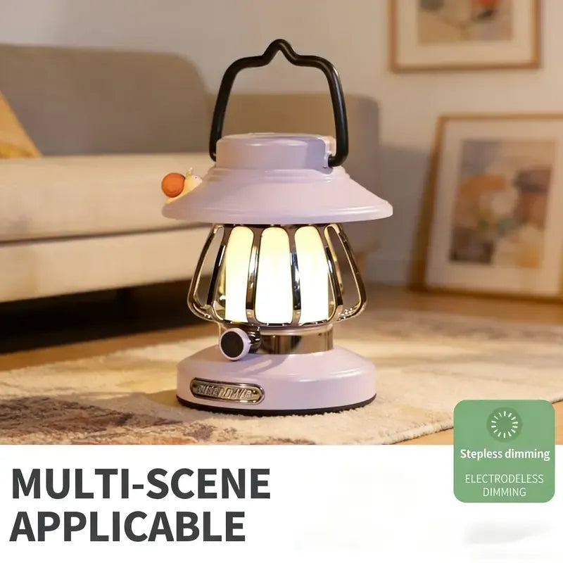 Cute Snail Retro Camping Light, 3 Color Temperatures Stepless Dimming Touch Control, USB Rechargeable Eye-Caring, Portable Night Light for Bedroom Dorm Office (White)