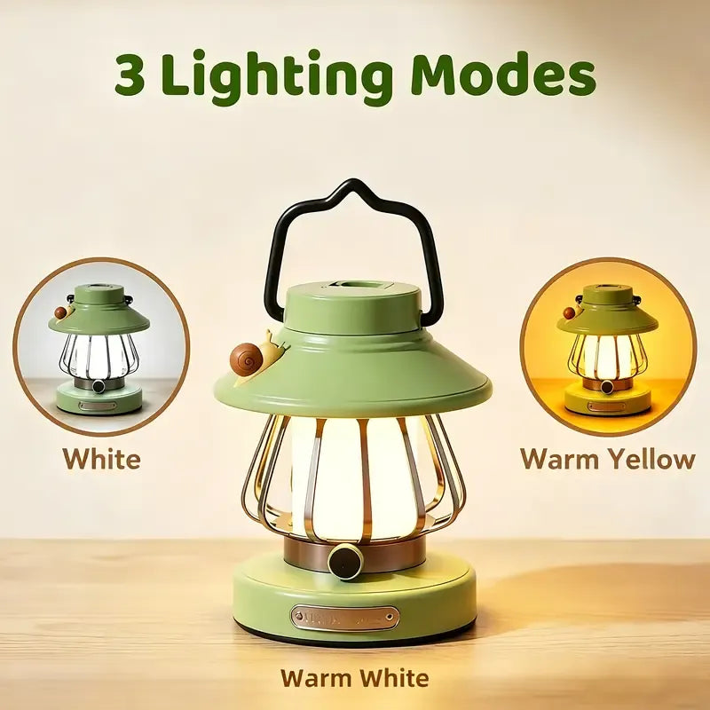 Cute Snail Retro Camping Light, 3 Color Temperatures Stepless Dimming Touch Control, USB Rechargeable Eye-Caring, Portable Night Light for Bedroom Dorm Office (White)