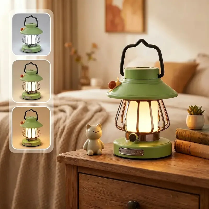 Cute Snail Retro Camping Light, 3 Color Temperatures Stepless Dimming Touch Control, USB Rechargeable Eye-Caring, Portable Night Light for Bedroom Dorm Office (White)