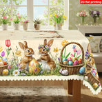 Polyester Easter Tablecloth, Bunny Egg Waterproof Printed Decoration（180*180CM/70*70IN)