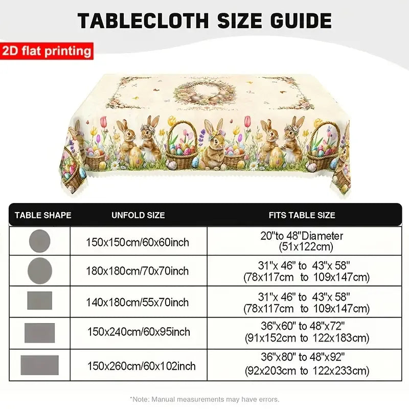 Polyester Easter Tablecloth, Bunny Egg Waterproof Printed Decoration（180*180CM/70*70IN)