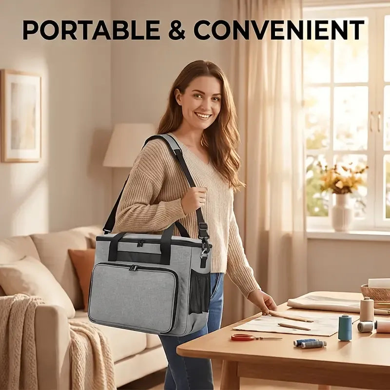 Oxford Cloth Sewing Machine Bag, Portable Carry Case with Shoulder Strap, Multi-Functional Storage Tote for Accessories & Trave/grey