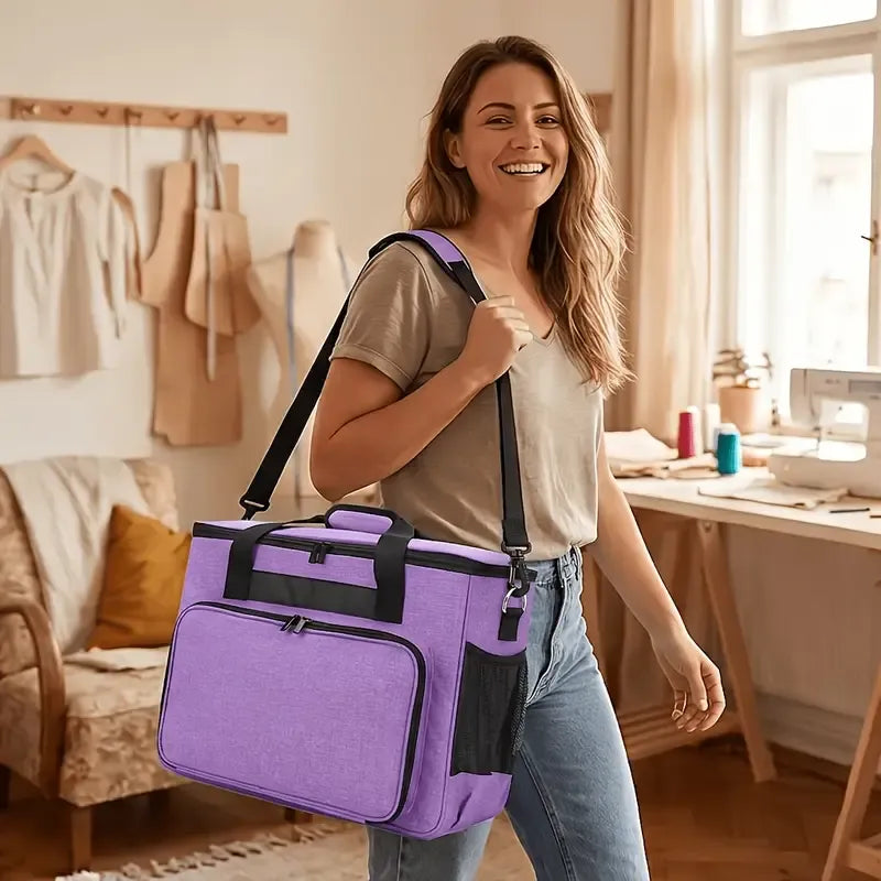 Oxford Cloth Sewing Machine Bag, Portable Carry Case with Shoulder Strap, Multi-Functional Storage Tote for Accessories & Trave/grey