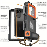 15m Waterproof Phone Case for Diving & Surfing - 1 Hour Underwater Shooting, Dual Seal, Zinc Alloy Buckle, Fits iPhone Samsung Xiaomi up to 6.9 Inch(black+black) - Rear View
