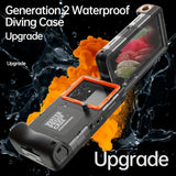 15m Waterproof Phone Case for Diving & Surfing - 1 Hour Underwater Shooting, Dual Seal, Zinc Alloy Buckle, Fits iPhone Samsung Xiaomi up to 6.9 Inch(blue+orange) - Top-Down View