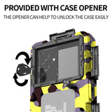 15m Waterproof Phone Case for Diving & Surfing - 1 Hour Underwater Shooting, Dual Seal, Zinc Alloy Buckle, Fits iPhone Samsung Xiaomi up to 6.9 Inch(Camouflage yellow+black) - Front View