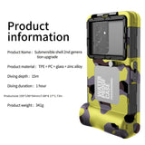 15m Waterproof Phone Case for Diving & Surfing - 1 Hour Underwater Shooting, Dual Seal, Zinc Alloy Buckle, Fits iPhone Samsung Xiaomi up to 6.9 Inch(Camouflage yellow+black) - Side View