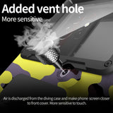 15m Waterproof Phone Case for Diving & Surfing - 1 Hour Underwater Shooting, Dual Seal, Zinc Alloy Buckle, Fits iPhone Samsung Xiaomi up to 6.9 Inch(Camouflage yellow+black) - 45-Degree Angle