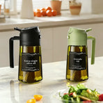 Dark Glass Light-Blocking Oil Dispenser, Dual-Use Press Spray & Pour, Kitchen Oil Control & Freshness./GREEN