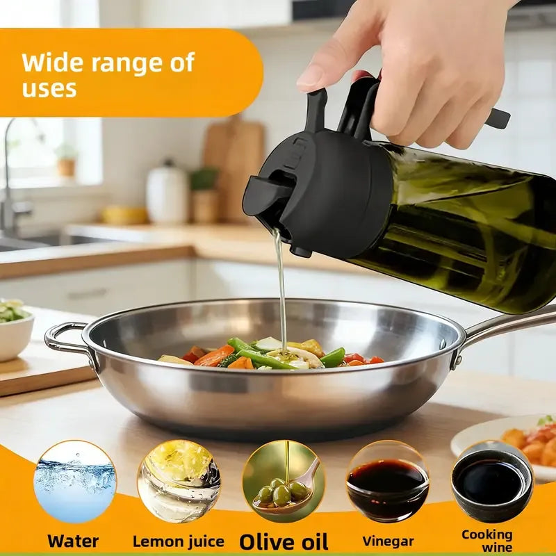 Dark Glass Light-Blocking Oil Dispenser, Dual-Use Press Spray & Pour, Kitchen Oil Control & Freshness./GREEN