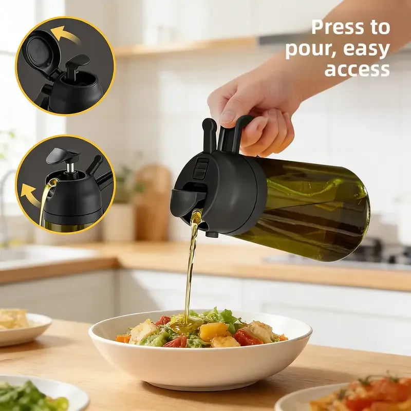 Dark Glass Light-Blocking Oil Dispenser, Dual-Use Press Spray & Pour, Kitchen Oil Control & Freshness./GREEN