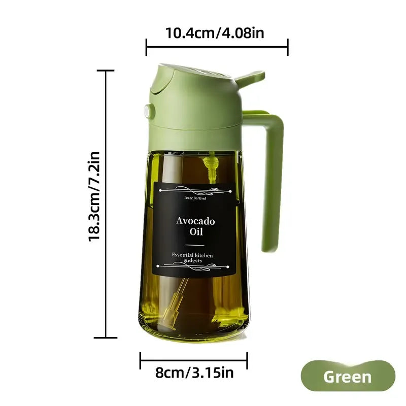 Dark Glass Light-Blocking Oil Dispenser, Dual-Use Press Spray & Pour, Kitchen Oil Control & Freshness./GREEN