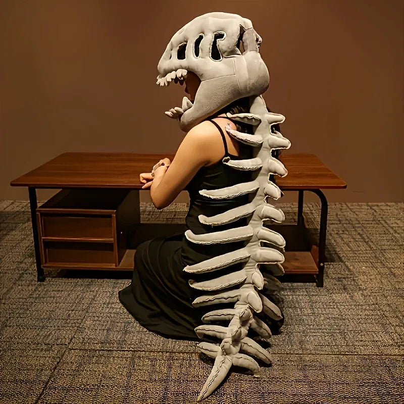 Dinosaur Spine Skeleton Plush Hat – 1-Meter 3D Design, Soft & Comfortable, Party Fun Photo-Ready Prop. (GREY)