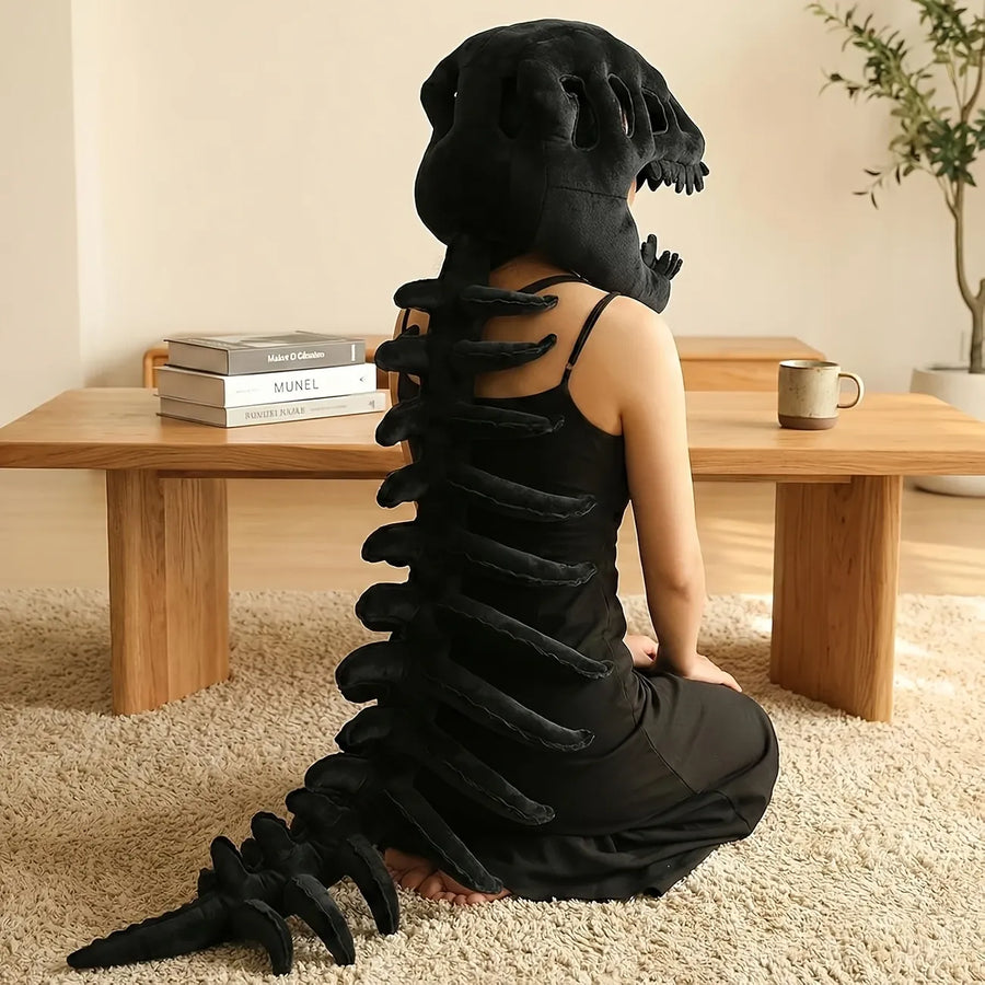 Dinosaur Spine Skeleton Plush Hat – 1-Meter 3D Design, Soft & Comfortable, Party Fun Photo-Ready Prop. (GREY)