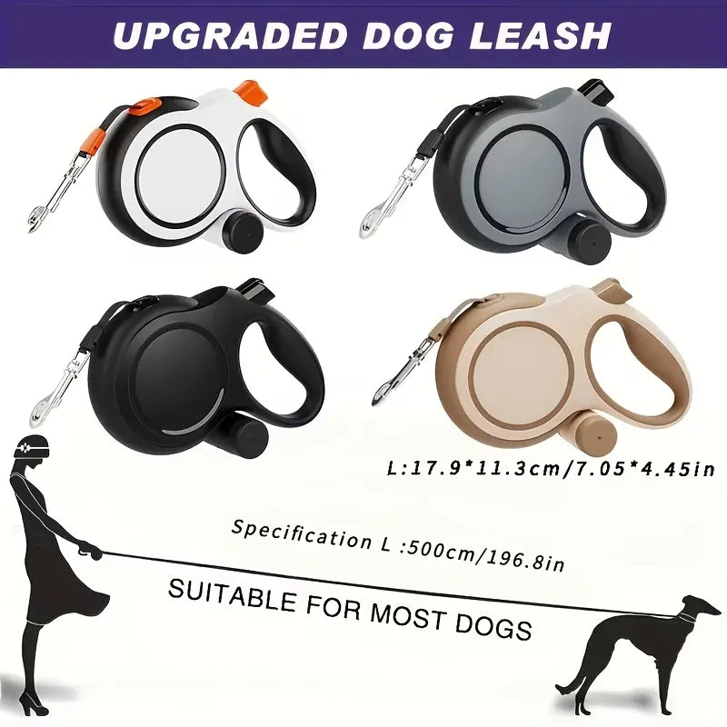 【Upgraded Retractable Dog Leash】50KG Strong Load Capacity, 5M Free Retraction, Ergonomic Anti-slip Handle, One-touch Lock(Khaki)