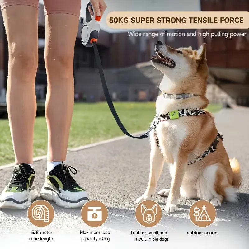 【Upgraded Retractable Dog Leash】50KG Strong Load Capacity, 5M Free Retraction, Ergonomic Anti-slip Handle, One-touch Lock(Khaki)