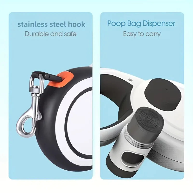 【Upgraded Retractable Dog Leash】50KG Strong Load Capacity, 5M Free Retraction, Ergonomic Anti-slip Handle, One-touch Lock(Khaki)