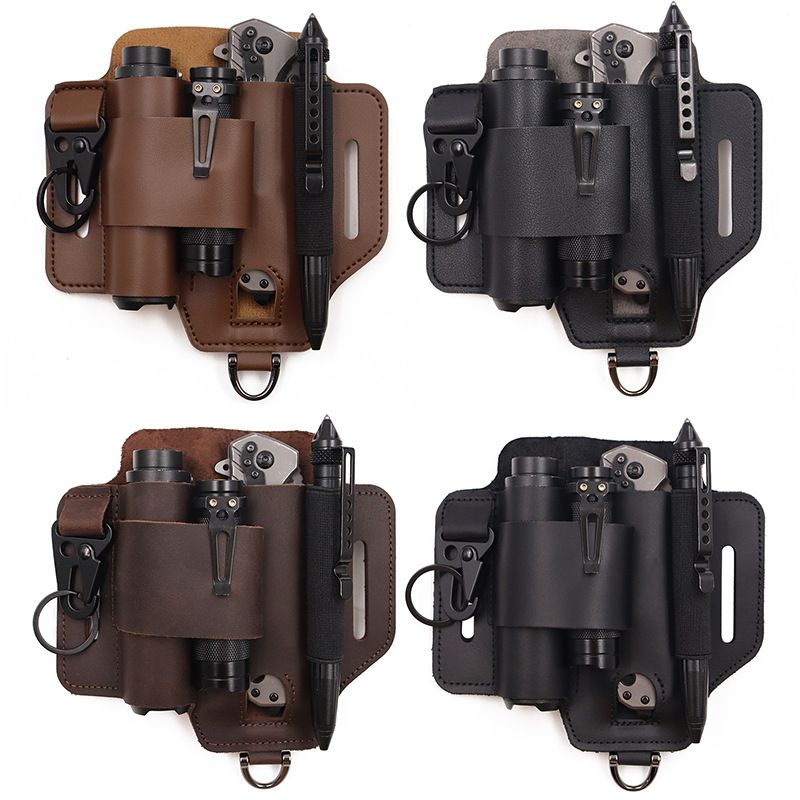 EDC Tactical Tool Holster – Multifunctional Outdoor Survival Utility Waist Pouch.(Leather black without tools)