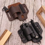 EDC Tactical Tool Holster – Multifunctional Outdoor Survival Utility Waist Pouch.(Leather black without tools)