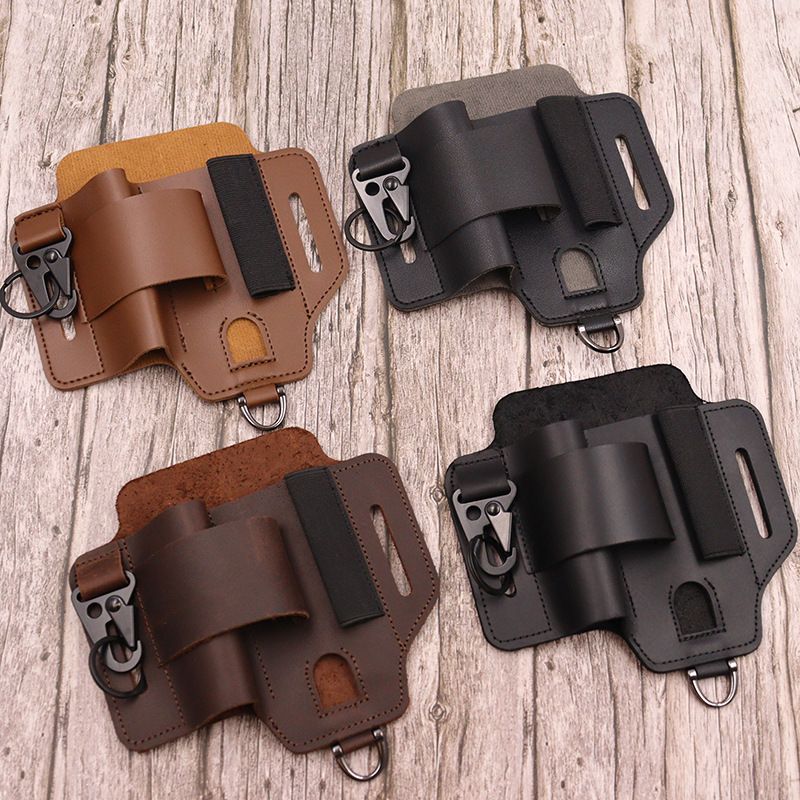 EDC Tactical Tool Holster – Multifunctional Outdoor Survival Utility Waist Pouch.(Leather black without tools)