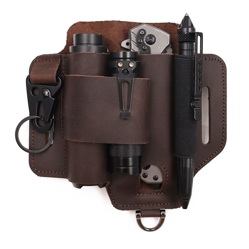 EDC Tactical Tool Holster – Multifunctional Outdoor Survival Utility Waist Pouch.(Leather black without tools)