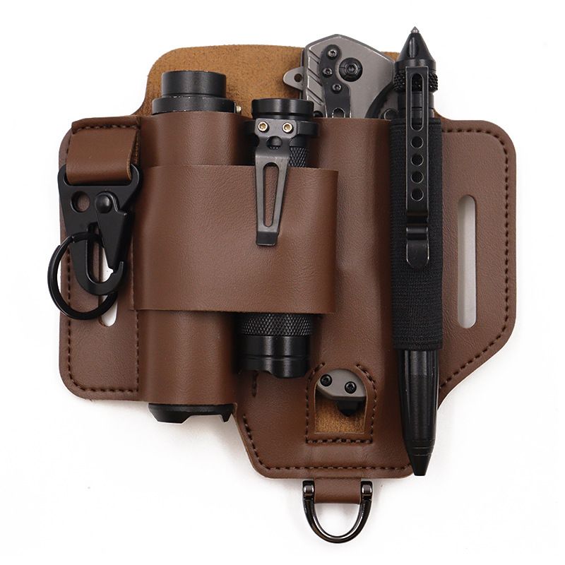 EDC Tactical Tool Holster – Multifunctional Outdoor Survival Utility Waist Pouch.(Leather black without tools)