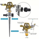Zinc Alloy Rotating Sprinkler, 25°-360° Adjustable, 10-20m Wide Coverage, Spike Automatic Irrigation, Must-Have for Lawn & Garden.*bronze