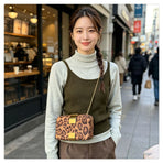 Fashion Metal Magnetic Chain Small Square Bag: Crossbody & Shoulder Bag, Polyester Lining.(leopard print)