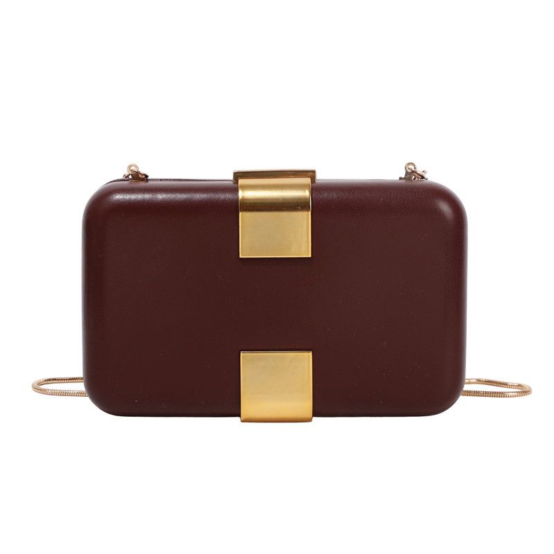 Fashion Metal Magnetic Chain Small Square Bag: Crossbody & Shoulder Bag, Polyester Lining.(brown)