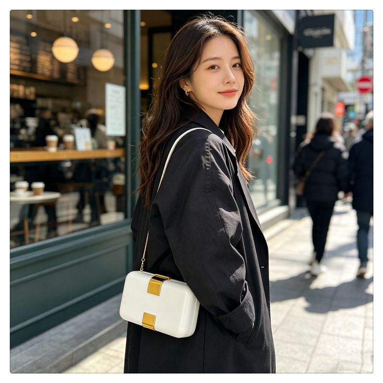 Fashion Metal Magnetic Chain Small Square Bag: Crossbody & Shoulder Bag, Polyester Lining.(brown)
