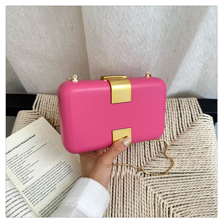 Fashion Metal Magnetic Chain Small Square Bag: Crossbody & Shoulder Bag, Polyester Lining.(brown)