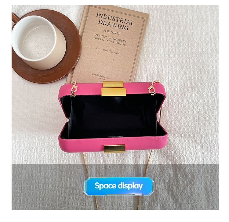 Fashion Metal Magnetic Chain Small Square Bag: Crossbody & Shoulder Bag, Polyester Lining.(orange)
