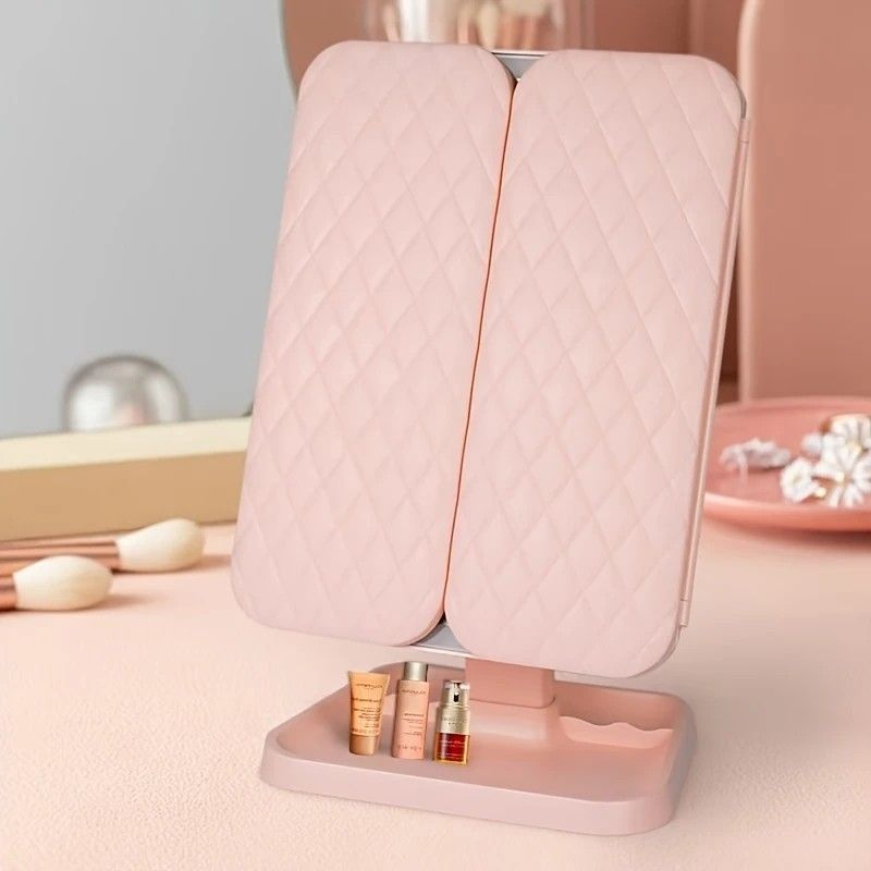 Smart Touch LED Vanity Mirror - 3 Color Dimmable Lights, 270° Adjustable, Rechargeable Desktop Makeup Mirror(pink)